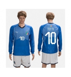 Italy #10 Totti Blue Home Long Sleeves Soccer Country Jersey