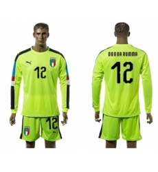 Italy #12 Donna Rumma Shiny Green Long Sleeves Goalkeeper Soccer Country Jersey