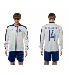 Italy #14 EL Shaarawy White Away Long Sleeves Soccer Country Jersey