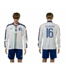 Italy #16 De Rossi White Away Long Sleeves Soccer Country Jersey