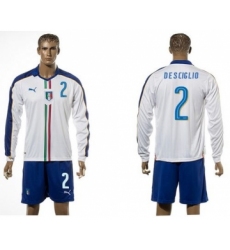 Italy #2 De Sciglio White Away Long Sleeves Soccer Country Jersey