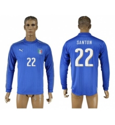 Italy #22 Santon Blue Home Long Sleeves Soccer Country Jersey