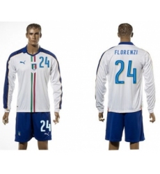 Italy #24 Florenzi White Away Long Sleeves Soccer Country Jersey