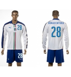 Italy #28 Bonaventura White Away Long Sleeves Soccer Country Jersey
