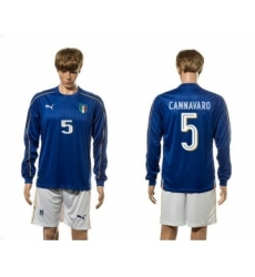 Italy #5 Cannavaro Blue Home Long Sleeves Soccer Country Jersey