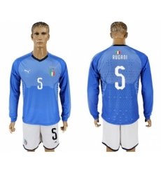 Italy #5 Rugani Blue Home Long Sleeves Soccer Country Jersey