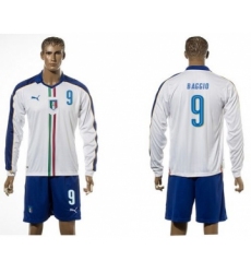 Italy #9 Baggio White Away Long Sleeves Soccer Country Jersey
