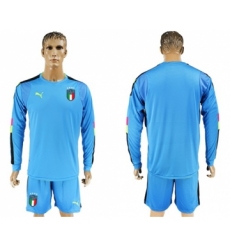 Italy Blank Blue Long Sleeves Goalkeeper Soccer Country Jersey