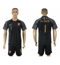 Portugal #1 Patricio Black Goalkeeper Soccer Country Jersey