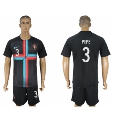 Portugal #3 Pepe Black Training Soccer Country Jersey