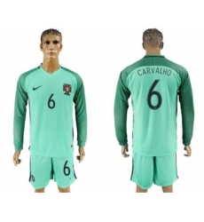 Portugal #6 Carvalho Away Long Sleeves Soccer Country Jersey