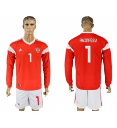 Russia #1 Akinfeev Red Home Long Sleeves Soccer Country Jersey