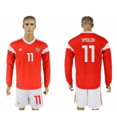 Russia #11 Smolov Red Home Long Sleeves Soccer Country Jersey