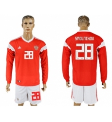 Russia #28 Smolnikov Red Home Long Sleeves Soccer Country Jersey