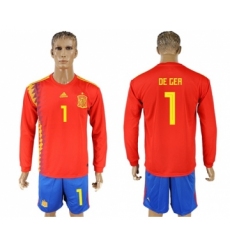 Spain #1 De Gea Red Home Long Sleeves Soccer Country Jersey