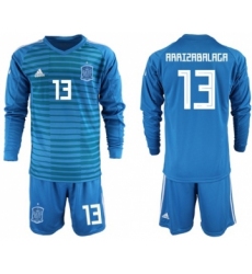 Spain #13 Arrizabalaga Blue Goalkeeper Long Sleeves Soccer Country Jersey