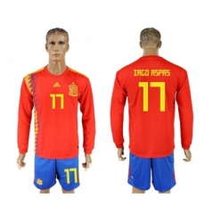 Spain #17 Iago Aspas Red Home Long Sleeves Soccer Country Jersey