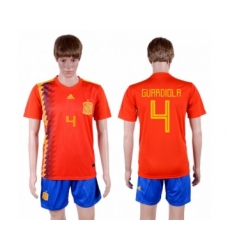 Spain #4 Guardiola Home Soccer Country Jersey