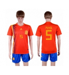 Spain #5 Puyol Home Soccer Country Jersey