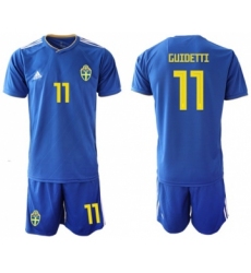 Sweden #11 Guidetti Away Soccer Country Jersey