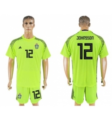 Sweden #12 Johnsson Shiny Green Goalkeeper Soccer Country Jersey