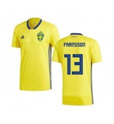 Sweden #13 Fransson Home Soccer Country Jersey