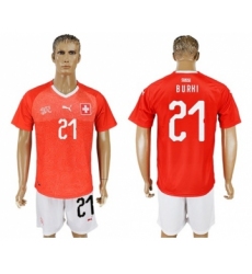 Switzerland #21 Burki Red Home Soccer Country Jersey