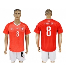 Switzerland #8 Freuler Red Home Soccer Country Jersey