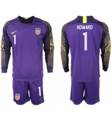 USA #1 Howard Purple Goalkeeper Long Sleeves Soccer Country Jersey