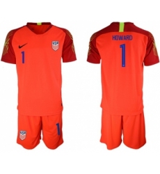 USA #1 Howard Red Goalkeeper Soccer Country Jersey