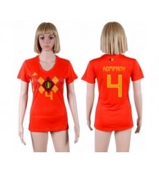 Women's Belgium #4 Kompany Red Home Soccer Country Jersey