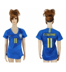 Women's Brazil #11 P.Coutinho Away Soccer Country Jersey