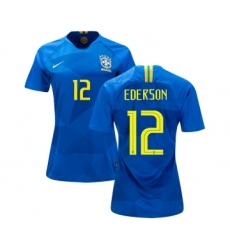 Women's Brazil #12 Ederson Away Soccer Country