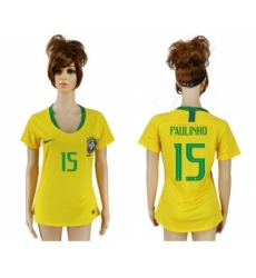 Women's Brazil #15 Paulinho Home Soccer Country Jersey