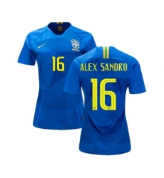 Women's Brazil #16 Alex Sandro Away Soccer Country Jersey