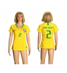 Women's Brazil #2 Dani Alves Home Soccer Country Jersey