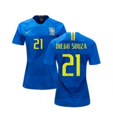 Women's Brazil #21 Diego Souza Away Soccer Country Jersey