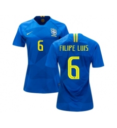 Women's Brazil #6 Filipe Luis Away Soccer Country Jersey