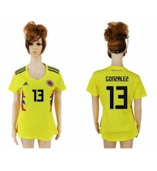 Women's Colombia #13 Gonzalez Home Soccer Country Jersey