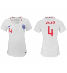 Women's England #4 Walker Home Soccer Country Jersey