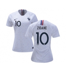 Women's France #10 Zidane Away Soccer Country Jersey