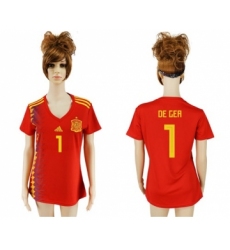 Women's Spain #1 De Gea Red Home Soccer Country Jersey