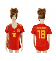 Women's Spain #18 Jordi Alba Red Home Soccer Country Jersey