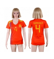 Women's Spain #4 Guardiola Red Home Soccer Country Jersey