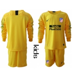 Atletico Madrid Blank Yellow Goalkeeper Long Sleeves Kid Soccer Club Jersey