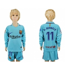 Barcelona #11 O.Dembele Away Long Sleeves Kid Soccer Club Jersey