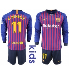 Barcelona #11 O.Dembele Home Long Sleeves Kid Soccer Club Jersey