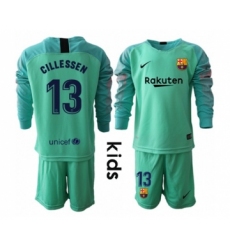 Barcelona #13 Cillessen Green Goalkeeper Long Sleeves Kid Soccer Club Jersey