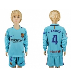 Barcelona #4 I.Rakitic Away Long Sleeves Kid Soccer Club Jersey