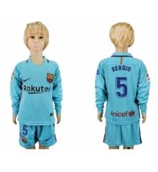 Barcelona #5 Sergio Away Long Sleeves Kid Soccer Club Jersey
